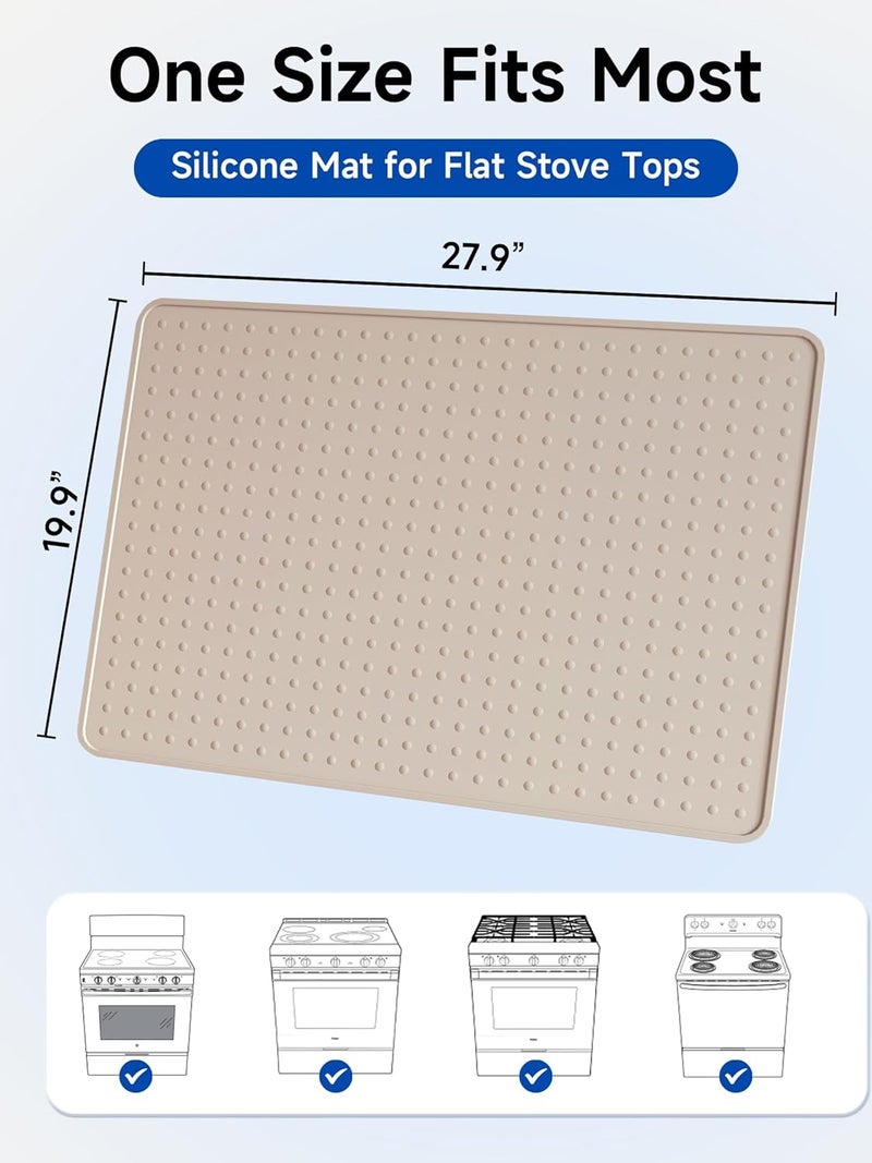 Bampanda Silicone Stove Top Cover for Electric Stove, Glass Stove Top Protector, Stovetop Cover Mat for Cooktop, Flat Range Cover, Oven Top Protector, Coffee Bar Mat, 28 x 20 in, Beige - Image 3